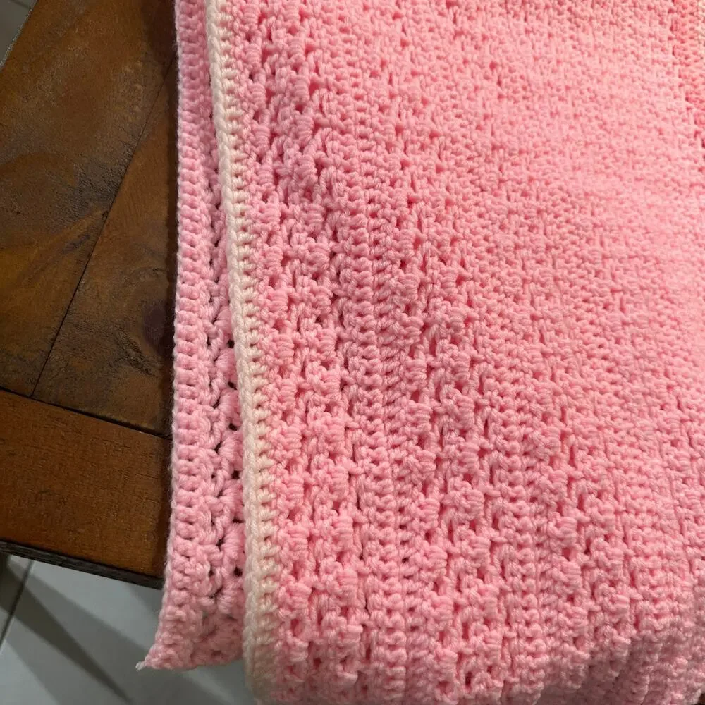 Vintage Hand-Crocheted Pink Gradient Throw Blanket | Soft & Cozy | Handmade